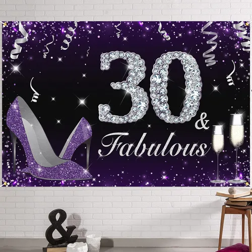 Vista 29 de HAMIGAR Fabuloso telón de fondo de cumpleaños tacones altos morados