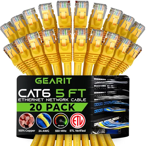 Vista 54 de GEARit Paquete de Cables Ethernet Cat 6 - Paquete de 20 Cables de Conexión Ethernet Cat6 de 1 pie Cable de Conexión de Red RJ45, Conectores