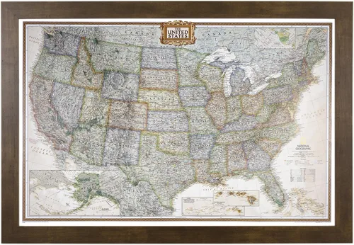 Vista 17 de Póster de lienzo enrollado personalizado con mapa de EE.UU. como arte de pared con chinchetas – Mapa ejecutivo grande de 24" x 36" de EE.UU.