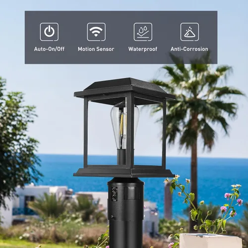 Vista 7 de zeyu Luz de poste con sensor exterior, lámpara de poste de lámpara para exteriores de 12.2 pulgadas, detección de 360°, 4 modos, aluminio fundido a