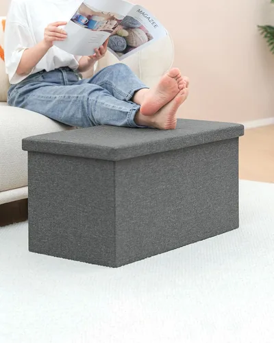 Vista 2 de B FSOBEIIALEO - Reposapiés otomano plegable de lino con espacio de almacenamiento, también utilizable como mesa de café