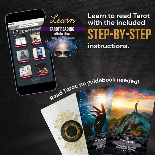 Vista 2 de TAROTskills Baraja de tarot de Lightworker: 78 cartas de tarot para principiantes con símbolos de jinete de espera, chakras y reiki alineados