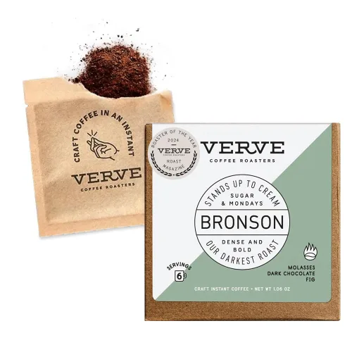 Verve Coffee Roasters Craft Instant Coffee Bronson Blend | Tostado oscuro francés, molido, tostado a mano | Disfruta caliente o frío | Hasta 6