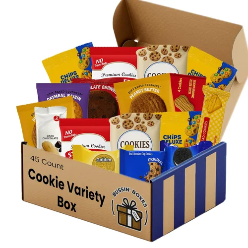 Paquete variado de galletas – Caja de galletas a granel envuelta individualmente – 45 unidades surtido de aperitivos dulces para oficina, escuela,