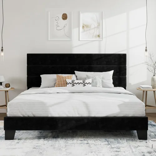 Vista 23 de SHA CERLIN Base de cama de plataforma completa con cabecera de tela tapizada, base de colchón con fuerte soporte de listones de madera, no necesita