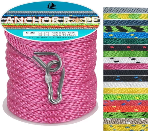 Vista 15 de Cuerda de anclaje de 1/2 pulgada y 50 pies, cuerda de anclaje para barco, trenza sólida MFP, línea de anclaje con dedal de acero inoxidable 316