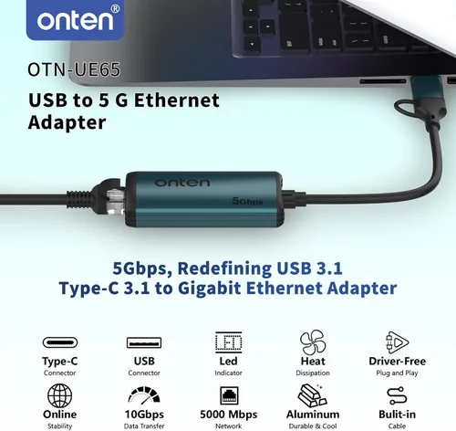 Vista 4 de Adaptador USB-C a Ethernet: 5 Gbps de alta velocidad, USB-A a RJ45 5000 Mbps Adaptador de red LAN Ethernet Thunderbolt 4/3 compatible con iPhone 15