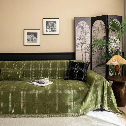 Vista 15 de HANDONTIME funda verde oscuro para sofá de jacquard, funda de pana para sofá verde, bonitas fundas de sofá lavables, fundas modernas de sofá para 3