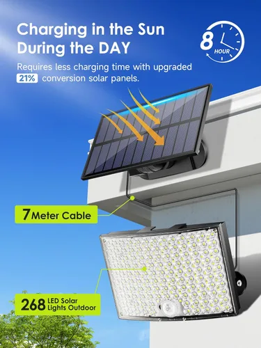 Vista 2 de COOLNIGHT Luces solares de movimiento para exteriores, [268LED/7M/5 modos/control remoto] Luces solares para exteriores, luces solares IP65