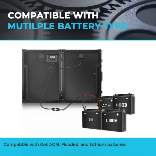 Vista 5 de Renogy - Panel solar portátil de 100 vatios y 12 voltios con controlador de carga impermeable de 20 A, maletín solar plegable de 100 W con soporte