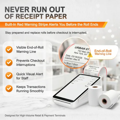 Vista 2 de Rollo de papel de recibo para máquina de tarjeta de crédito Square Terminal (10 rollos)