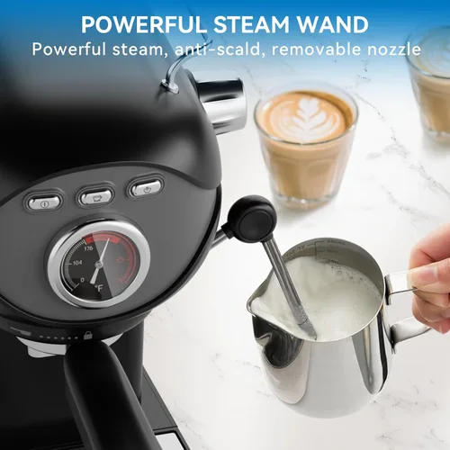 Vista 4 de XIXUBX Máquina de Espresso, Bomba de 20 BAR Control de Temperatura, Cafetera Espresso Compacta con Espumador de Leche al Vapor, Cafeteras