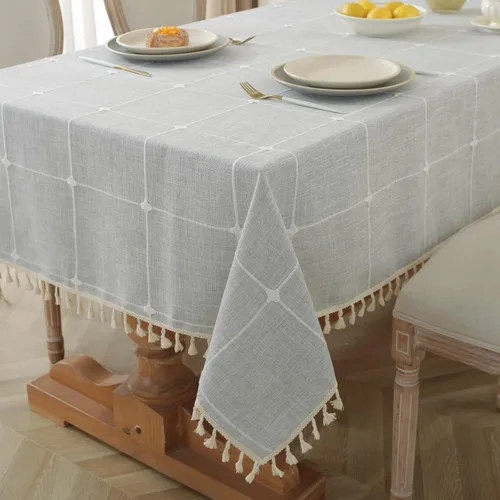 Vista 10 de Alsoo Mantel rectangular impermeable rústico de primavera, mantel de lino de algodón, sin arrugas, para cocina, comedor, fiesta, vacaciones, al aire
