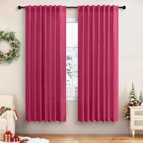 Vista 8 de Cortinas de lino natural de 108 pulgadas de largo para sala de estar, juego de 2 paneles con bolsillo para cortinero y pestaña trasera, cortinas
