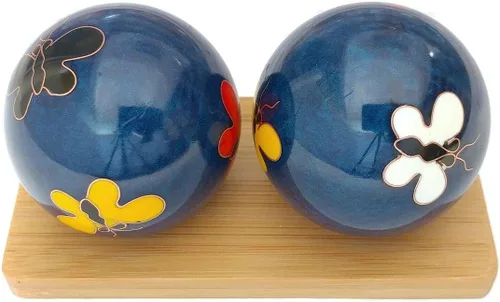 Vista 2 de Top Chi Butterfly Baoding bolas con soporte de bambú. Bolas chinas de salud para terapia de manos, ejercicio y alivio del estrés