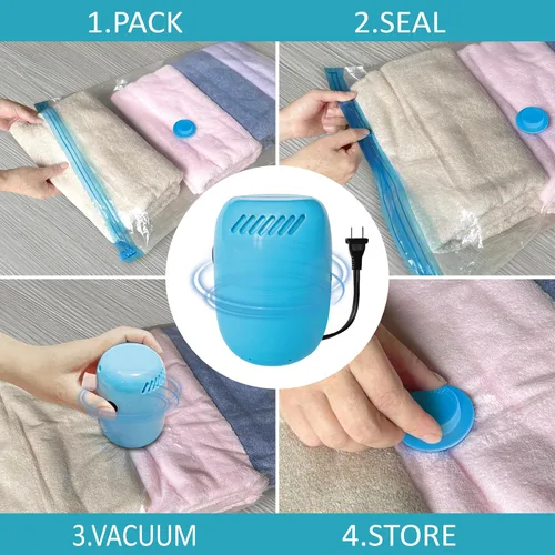 Vista 7 de Bolsas de almacenamiento al vacío con bomba eléctrica, 10 bolsas de sellado al vacío con bomba, espacio, bolsas selladoras al vacío para ropa