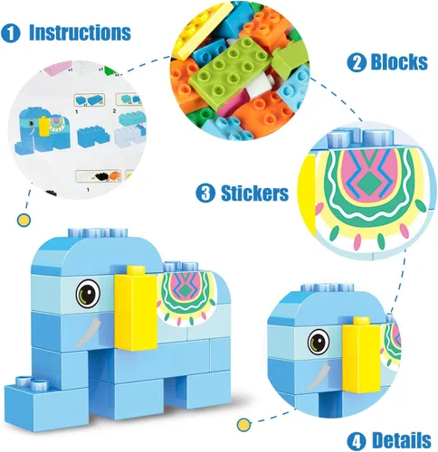 Vista 3 de Juego de bloques de construcción para niños pequeños, ladrillos de construcción grandes creativos, kit de construcción de animales de juguete