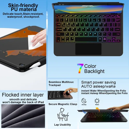 Vista 5 de Funda con teclado magnético mágico para iPad de 9ª generación con teclado para iPad 10.2 de 9ª/8ª/7ª generación y Air 3, Pro 10.5, trackpad