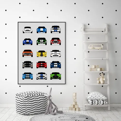 Vista 5 de Custom Car Posters Póster hecho a mano compatible con Shelby Evolution Print Wall Art Decor Best of Shelby Generations, multicolor, 8 x 10 pulgadas