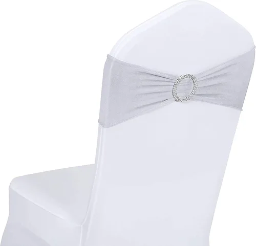 Vista 14 de Obstal 50 cintas elásticas de elastano para sillas de recepción de boda, bandas elásticas universales para sillas con hebilla deslizante