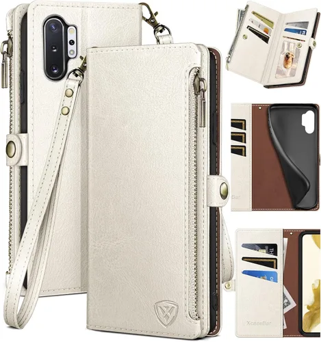 Vista 13 de XcaseBar Funda tipo cartera para Samsung Galaxy Note 10 Plus con cremallera y tarjetero de crédito [bloqueo RFID], funda de piel sintética con tapa