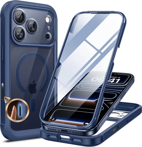 Vista 36 de Miracase Funda magnética para iPhone 14 de 6.1 pulgadas, protector de pantalla de vidrio templado integrado + protector de lente, compatible