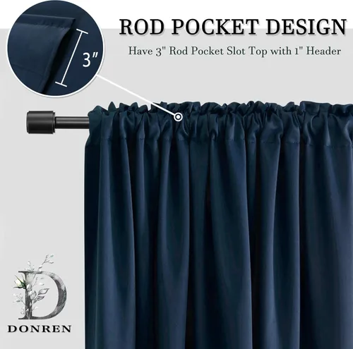 Vista 2 de DONREN Paneles de cortinas opacas escalonadas de 24 pulgadas de largo, color azul marino, para ventanas pequeñas, con aislamiento térmico