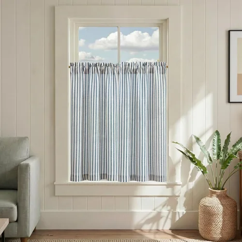 Vista 34 de jinchan - Cortinas de lino a rayas para cocina de 20 pulgadas de largo, cortinas de varios niveles, estilo granja moderna de café, tratamientos