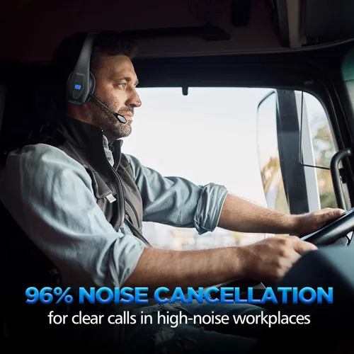 Vista 2 de CONAMBO JBT100 - Auriculares Bluetooth para camionero con doble micrófono con cancelación de ruido, CVC8.0, botón de silencio, auriculares