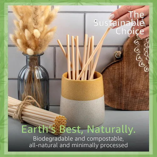 Vista 8 de Ibambo Pajitas de bambú en polvo (paquete de 250) Pajitas desechables de 7.88 pulgadas envueltas individualmente 100% compostables duraderas
