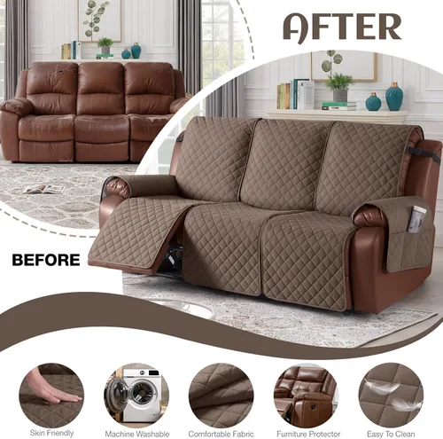 Vista 5 de KinCam Fundas de sofá reclinable 100% impermeables, antideslizantes para sofá reclinable de 3 plazas, protector de muebles con correas elásticas