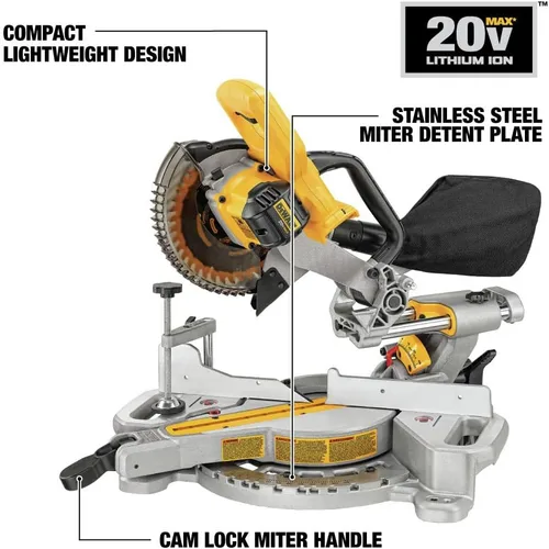 Vista 2 de DEWALT - Sierra ingleteadora de 20 V máx, 7-1/4 pulgadas, solo herramienta, inalámbrica (DCS361B)