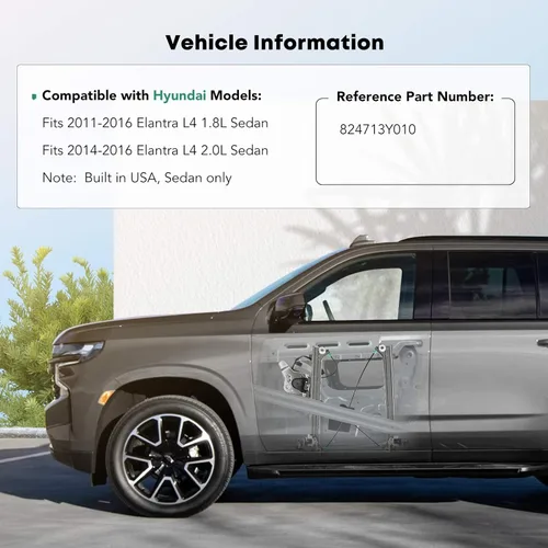 Vista 2 de YHTAUTO Elevalunas eléctrico delantero lado del conductor con conjunto de motor de 2 pines y panel de puerta interior para Hyundai Elantra