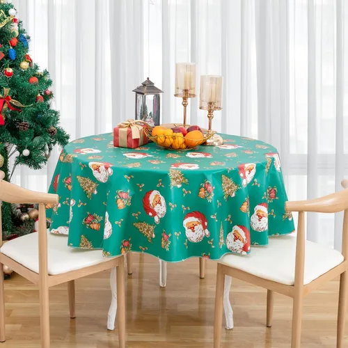 Vista 19 de Mantel redondo de vinilo de 60 pulgadas con reverso de franela, mantel para el día de San Valentín, mantel de hule 100% impermeable
