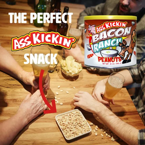 Vista 3 de ASS KICKIN' Cacahuetes Bacon Ranch – 12oz – Último regalo gourmet de cacahuetes – Pruébalo si te atreves!