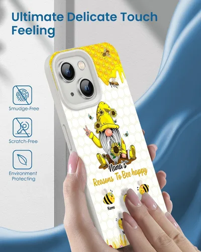 Vista 4 de Carcasas para iPhone 16, 15, 14, 13, 12, 11, Pro, Max, Galaxy S25, S24, S23, S22, S21, S20, FE Plus, A16, A15, A14, A54, con nombre de abeja