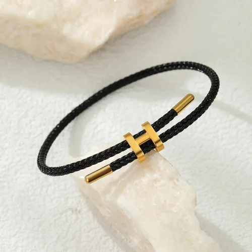 Vista 3 de AIMADE Pulseras para mujer, pulsera ajustable con abalorios, hebilla chapada en oro de 18 quilates, cuerda de alambre de acero de titanio, joyería