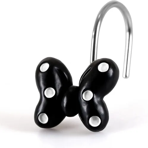 Vista 11 de Ganchos espeluznantes para cortina de ducha de Halloween: anillos Bate negro