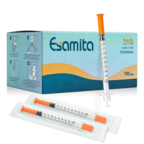 Vista 9 de Jeringas de insulina, 0.0 fl oz, 29G, 1/2" (12.7 mm) con aguja, U-100, envasadas individualmente, paquete de 100