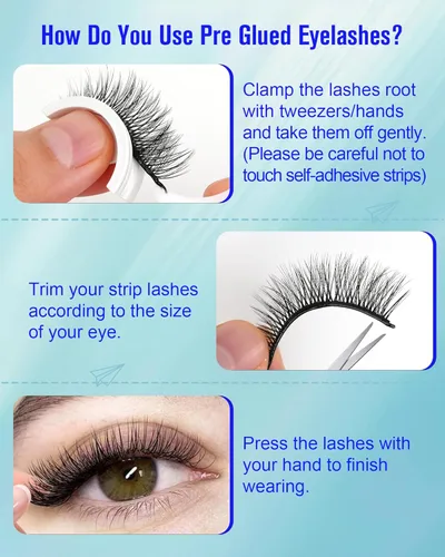 Vista 5 de Pestañas autoadhesivas impermeables, pestañas mitad 10-14mm, 5 pares, aspecto natural, pestañas postizas adhesivas, sin necesidad de pegamento