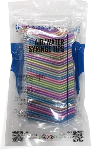 Vista 2 de 250 puntas de jeringa de agua de aire dental arcoíris, boquillas de pulverización desechables, 1 bolsa