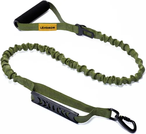 Vista 8 de Correa de 6 pies altamente reflectante y resistente elástica de bungee para perros medianos y grandes, con amortiguación de choque, cómoda asa