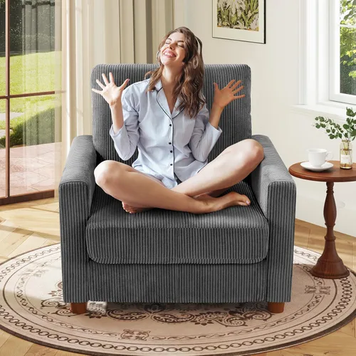 Vista 19 de Kidirect Silla de acento extragrande de 35.5 pulgadas, sillas de sala de montaje fácil, silla de lectura de pana para dormitorio, sillas de acento