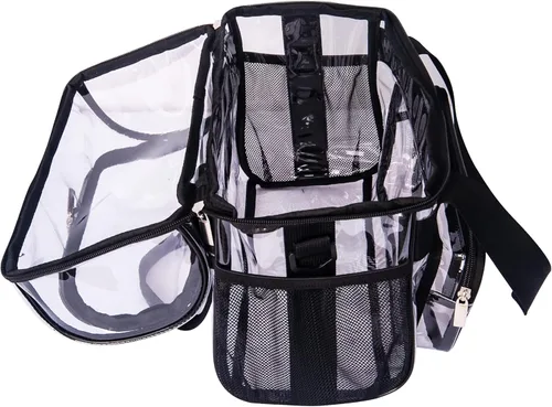 Vista 4 de Bolsa de trabajo transparente aprobada para estadios, bolsa de trabajo transparente de PVC transparente, kit de viaje para maquillaje, bolsa