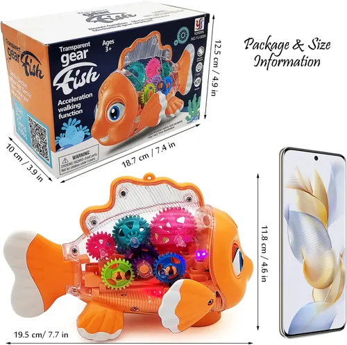 Vista 6 de Tipmant Lindo juguete eléctrico de peces electrónico Goldfish Animal Vehículo Auto Conducción Automática, engranajes transparentes, música, luces