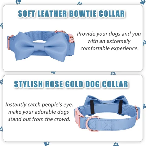 Vista 7 de Collar de cuero suave para perro, ajustable, lindo collar de pajarita [fácil de limpiar] con elegante hebilla de metal resistente de oro rosa