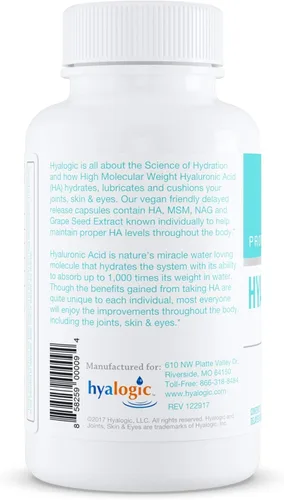 Vista 2 de Hyalogic Cápsulas de liberación retardada de ácido hialurónico Fórmula combinada con glucosamina MSM Apoya articulaciones, ojos y piel