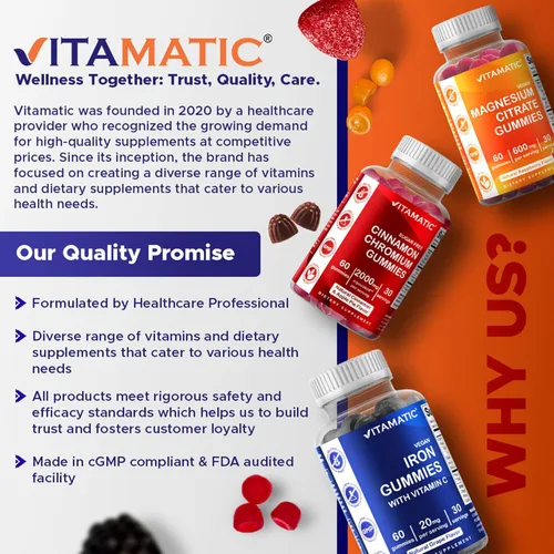 Vista 7 de Gomitas de complejo de vitamina B Vitamatic con vitamina C e inositol - Sabor natural a fresa - 60 gomitas (1 botella)