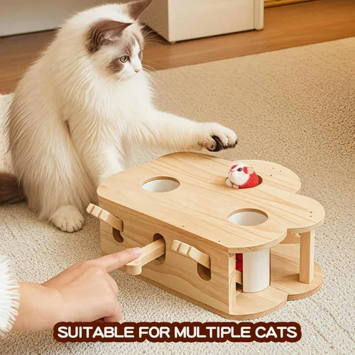 Vista 3 de Whack-a-mole - Juguete interactivo de madera para gatos de interior, caja de juguetes interactiva para mascotas, rompecabezas para gatos de todas