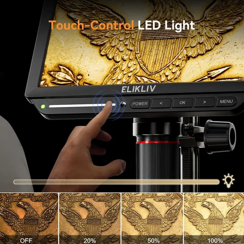 Vista 9 de Microscopio digital 4K, Elikliv EM4K - Microscopios de monedas de 8 pulgadas 2000x, microscopios HDMI de 52 MP, microscopio de soldadura